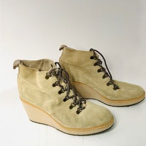 Toms Beige Lace-Up Wedge Boots
